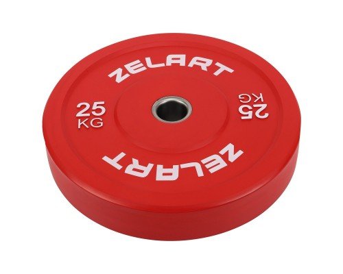 Бамперные диски резиновые Bumper Plates внутренний ø50.6±0.2мм Zelart TA-7797-25 25кг (сталь, резина, внешний ø-45см, красный)