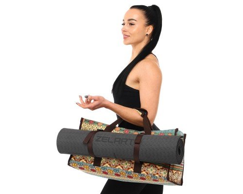 Сумка для йоги Yoga bag SP-Sport DoYourYoga FI-6971-3 (размер 22х24х54см, нейлон, бежевый-голубой)