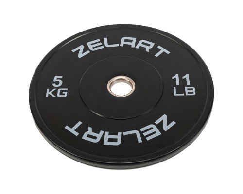 Бамперные диски резиновые Bumper Plates внутренний ø51мм Zelart TA-4790-5 5кг (сталь, резина, SBR, внешний ø-45см, черный-серый)