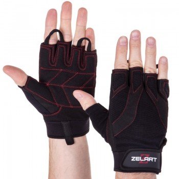 Перчатки для фитнеса и тренировок ZELART SB-161596 (PVC, PL, открытые пальцы, р-р S-XXL, черный)
