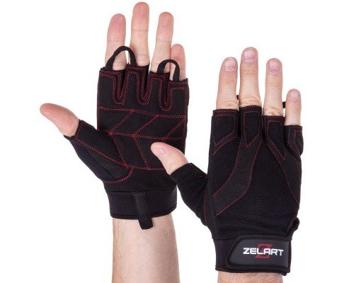 Перчатки для фитнеса и тренировок ZELART SB-161596 (PVC, PL, открытые пальцы, р-р S-XXL, черный)