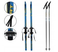 Лыжи беговые подростковые в комплекте с палками Zelart SK-0881-140B (l-лыж-140см, l-палки-120см, PVC чехол, крепление регулируемое, цвета в ассортимен