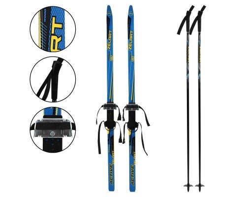 Лыжи беговые подростковые в комплекте с палками Zelart SK-0881-140B (l-лыж-140см, l-палки-120см, PVC чехол, крепление регулируемое, цвета в ассортимен