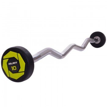 Штанга неразборная с фиксированным весом изогнутая полиуретановая Urethane Barbell Zelart TA-2690-10 10кг (MD3017-10) (гриф l-102см)