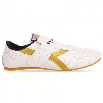 Обувь для тхэквондо Степки размер 30-45 SP-Sport OB-0190 (р-р 30-45, верх-PVC, подошва PU, белый-золотой)