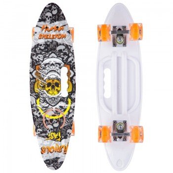 Пенни борд Penny Board круизер пластиковый со светящимися колесами и ручкой для переноски 24" SP-Sport SK-885-4 (ABEC-7, р-р 60x17см, черный-белый)