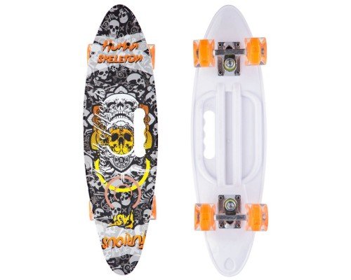 Пенни борд Penny Board круизер пластиковый со светящимися колесами и ручкой для переноски 24" SP-Sport SK-885-4 (ABEC-7, р-р 60x17см, черный-белый)