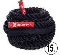 Канат для кроссфита Combat Battle Rope Zelart FI-2597-15 (MD1343-15) 15 метров (PE, l-15м,d-3,8см,вес-9кг, черный)