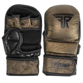 Перчатки Крабы спаринговые для MMA кожаные FISTRAGE VL-6487 (р-р S-XL, черный-золотой)