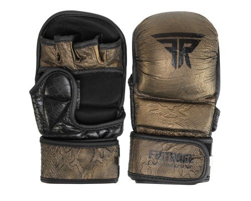 Перчатки Крабы спаринговые для MMA кожаные FISTRAGE VL-6487 (р-р S-XL, черный-золотой)