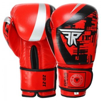 Перчатки боксерские на липучке кожаные FISTRAGE FURIOUS VL-4477 (р-р 10-14oz, красный-черный)