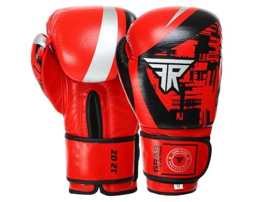 Перчатки боксерские на липучке кожаные FISTRAGE FURIOUS VL-4477 (р-р 10-14oz, красный-черный)