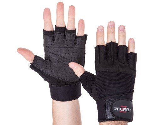 Перчатки для фитнеса и тяжелой атлетики ZELART SB-161099 (PVC, спандекс, неопрен, открытые пальцы, р-р S-XXL, черный)