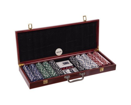 Набор для покера в деревянном кейсе Poker game set SP-Sport IG-6645 500 фишек (500 фишек, с номиналом, 2 кол.карт,5куб)