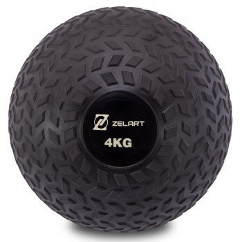 Слэмбол мяч набивной для кроссфита и фитнеса Slam Ball Zelart FI-7474-4 4кг (PVC, минеральный наполнитель, d-23см, черный)