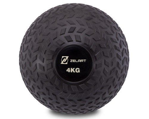 Слэмбол мяч набивной для кроссфита и фитнеса Slam Ball Zelart FI-7474-4 4кг (PVC, минеральный наполнитель, d-23см, черный)