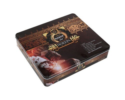 Набор для покера в металлической коробке Poker game set SP-Sport 6615K 500 фишек (500 фишек, без номинала, 2 кол.карт, 32,5х28,5х6,5см)
