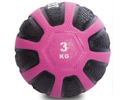 Медбол мяч медицинский Medicine Ball Zelart FI-0898-3 3кг (резина, d-23см, черный-розовый)