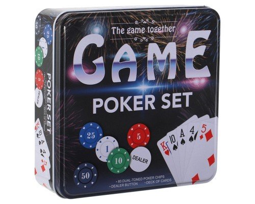 Набор для покера в металлической коробке Professional Poker chips SP-Sport IG-8655 80 фишек (80 фишек, с номиналом, 1 кол.карт, р-р 15х15х5см)