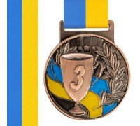 Медаль спортивная с лентой SP-Sport UKRAINE с украинской символикой ø5см C-6834 (металл, 25g золото, серебро, бронза)