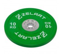 Бамперные диски резиновые Bumper Plates внутренний ø50.6±0.2мм Zelart TA-7798-10 10кг (сталь, резина, внешний ø-45см, зеленый)