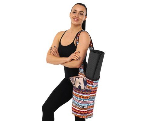 Сумка для йоги через плечо Yoga bag KINDFOLK SP-Sport FI-8364-1 (размер 33х84см, полиэстер, хлопок, оранжевый-голубой)
