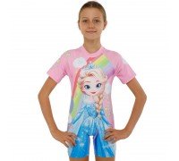 Костюм купальный солнцезащитный для девочек слитный с шапочкой Frozen SP-Sport SY669-27 размер M-XL 2-9 лет (полиэстер, спандекс, розовый-голубой)