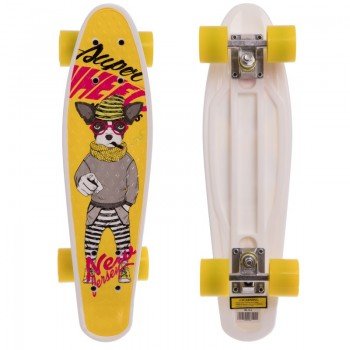Пенни борд Penny Board круизер пластиковый 22" SP-Sport HB-13-4 с принтом СОБАКА (ABEC-7, колесо-PU d-6см, р-р деки 55х14,5см, желтый)