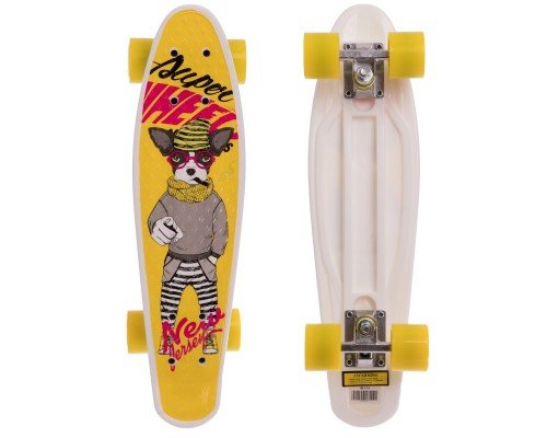 Пенни борд Penny Board круизер пластиковый 22" SP-Sport HB-13-4 с принтом СОБАКА (ABEC-7, колесо-PU d-6см, р-р деки 55х14,5см, желтый)