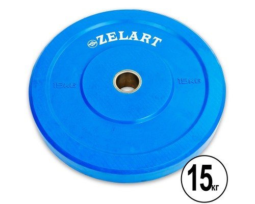 Бамперные диски резиновые Bumper Plates внутренний ø51мм Zelart Z-TOP TA-5125-15 15кг (синий)