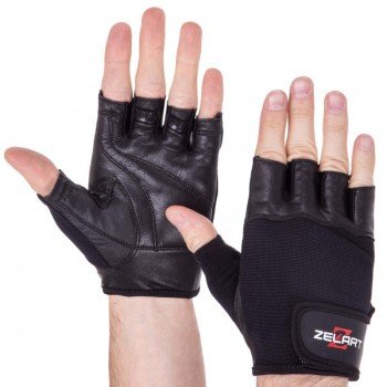 Перчатки для фитнеса и тренировок ZELART SB-161600 (PVC, PL, открытые пальцы, р-р S-XXL, черный)