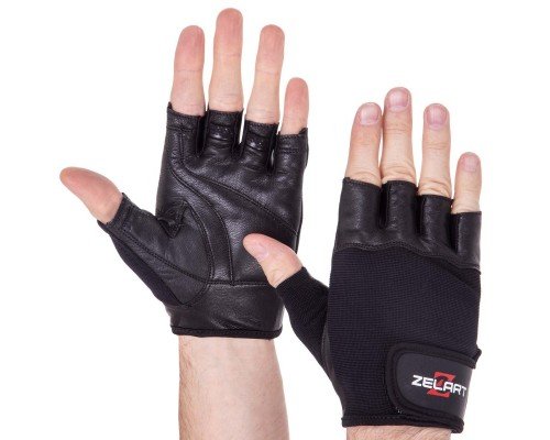Перчатки для фитнеса и тренировок ZELART SB-161600 (PVC, PL, открытые пальцы, р-р S-XXL, черный)
