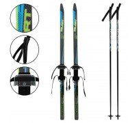 Лыжи беговые подростковые в комплекте с палками Zelart SK-0881-140B (l-лыж-140см, l-палки-120см, PVC чехол, крепление регулируемое, цвета в ассортимен