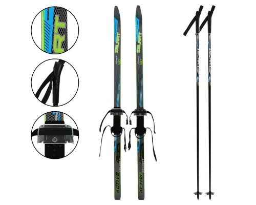 Лыжи беговые подростковые в комплекте с палками Zelart SK-0881-140B (l-лыж-140см, l-палки-120см, PVC чехол, крепление регулируемое, цвета в ассортимен
