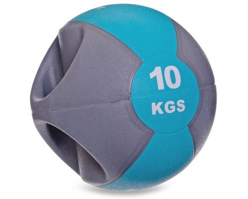 Медбол мяч медицинский двуручный с хватами Zelart FI-2619-10 10кг (MD1213-10) (резина, d-27,5см, серый-синий)