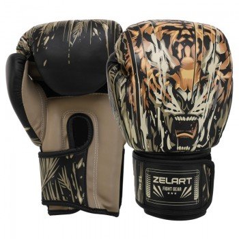 Перчатки боксерские PU Zelart TIGER BO-7641 (размер 10-14oz, черный-оранжевый)