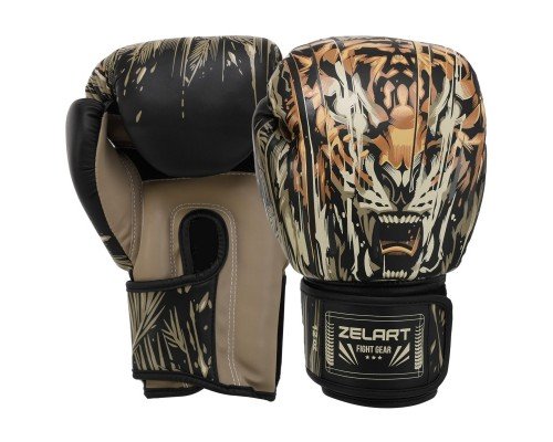 Перчатки боксерские PU Zelart TIGER BO-7641 (размер 10-14oz, черный-оранжевый)