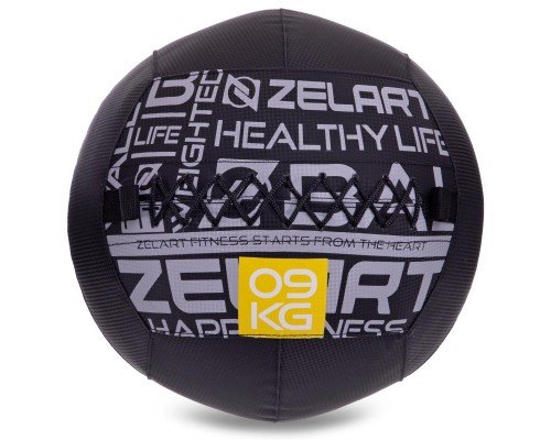 Мяч набивной медицинский для кроссфита WALL BALL Zelart FI-2637-9 9кг (MD1293-9) (PVC, PP, резина, d-35см, черный)
