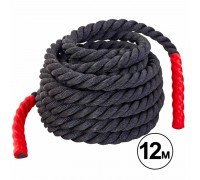Канат для кроссфита Combat Battle Rope Zelart FI-5311-12 12 метров (полиэстер, ручки:винил, l-12м,d-3,8см, черный)