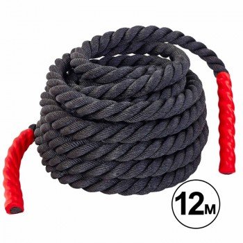 Канат для кроссфита Combat Battle Rope Zelart FI-5311-12 12 метров (полиэстер, ручки:винил, l-12м,d-3,8см, черный)