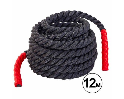 Канат для кроссфита Combat Battle Rope Zelart FI-5311-12 12 метров (полиэстер, ручки:винил, l-12м,d-3,8см, черный)
