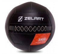 Мяч набивной медицинский для кроссфита WALL BALL Zelart TA-7822-3 3кг (PVC, наполнитель-резина, черный)