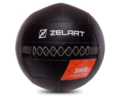 Мяч набивной медицинский для кроссфита WALL BALL Zelart TA-7822-3 3кг (PVC, наполнитель-резина, черный)