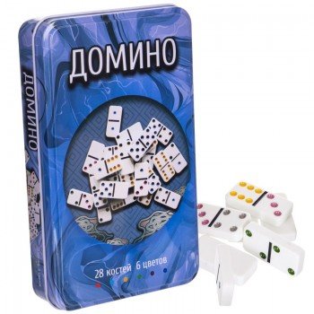 Домино настольная игра в железной подарочной коробке 28 костей SP-Sport IG-5210P (кости-пластик, h-5см, р-р 19x3,5x11,5см)