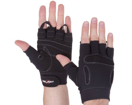 Перчатки для фитнеса и тяжелой атлетики ZELART SB-161577 (PVC, PL, открытые пальцы, р-р S-XXL, черный)