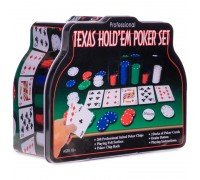 Набор для покера в металлической коробке Texas Holdem Poker set  SP-Sport IG-1103240 200 фишек (200 фишек, с номиналом, 2к.карт,5куб)