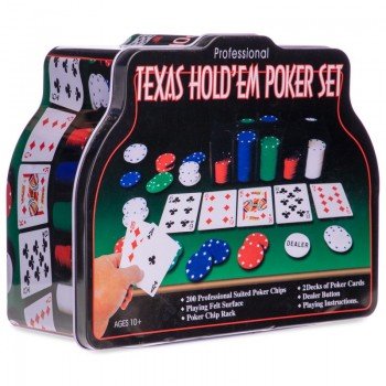 Набор для покера в металлической коробке Texas Holdem Poker set  SP-Sport IG-1103240 200 фишек (200 фишек, с номиналом, 2к.карт,5куб)
