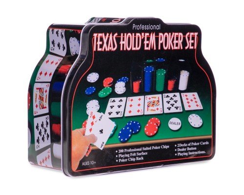 Набор для покера в металлической коробке Texas Holdem Poker set  SP-Sport IG-1103240 200 фишек (200 фишек, с номиналом, 2к.карт,5куб)