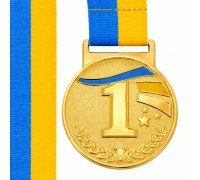 Медаль спортивная с лентой SP-Sport UKRAINE с украинской символикой ø5см C-6837 (металл, 25g золото, серебро, бронза)