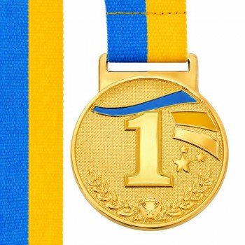 Медаль спортивная с лентой SP-Sport UKRAINE с украинской символикой ø5см C-6837 (металл, 25g золото, серебро, бронза)